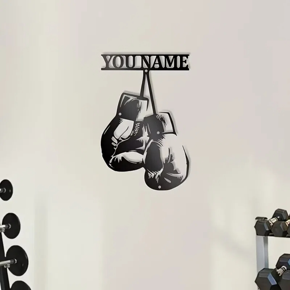 Home Gym Names - لوحة جدارية معدنية مخصصة لقفازات الملاكمة