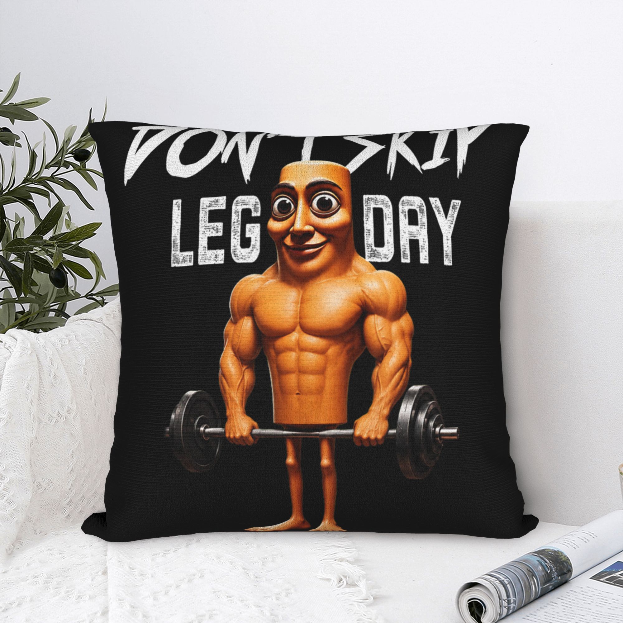 Home Gym Leg Day - غطاء وسادة بتصميم ميم مضحك 'لا
